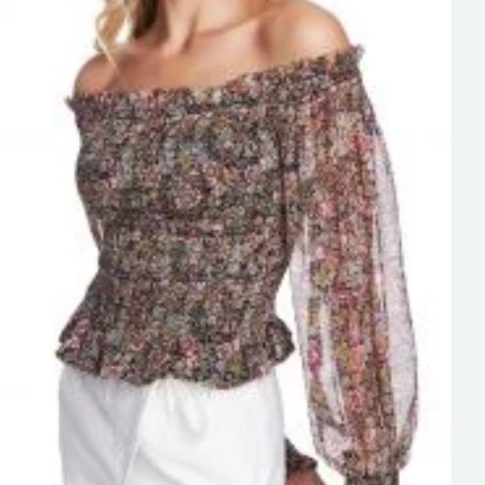 Floral Off-Shoulder Smocked Peplum Top - Pink Multi